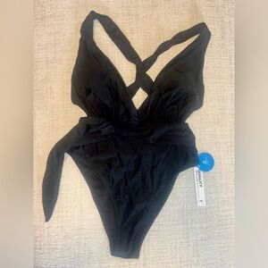 Cupshe Black Deep V Backless One Piece Swim Bathing Suit Tie Waist M Med M NWT